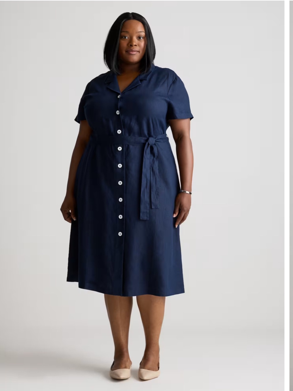 NWT Quince Navy Button-Front Tie-Waist Shirt Dress xl - Picture 1 of 5